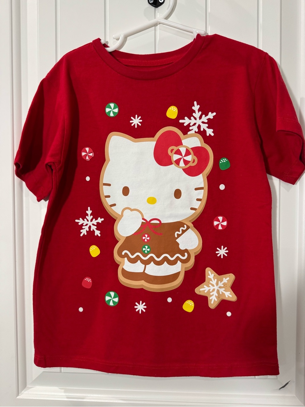 Hello Kitty Sanrio Gingerbread Red Graphic Holiday Tee for Girls S (6/6X)